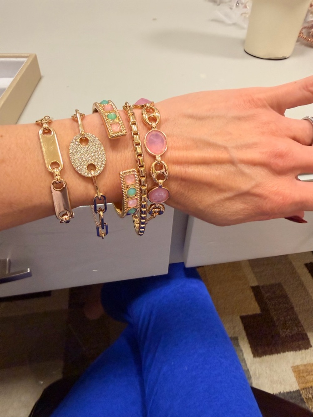 Bomb Party NWOT! Gold-Tone Women's Bracelet Stack with Pink and Turquoise - Picture 5 of 10